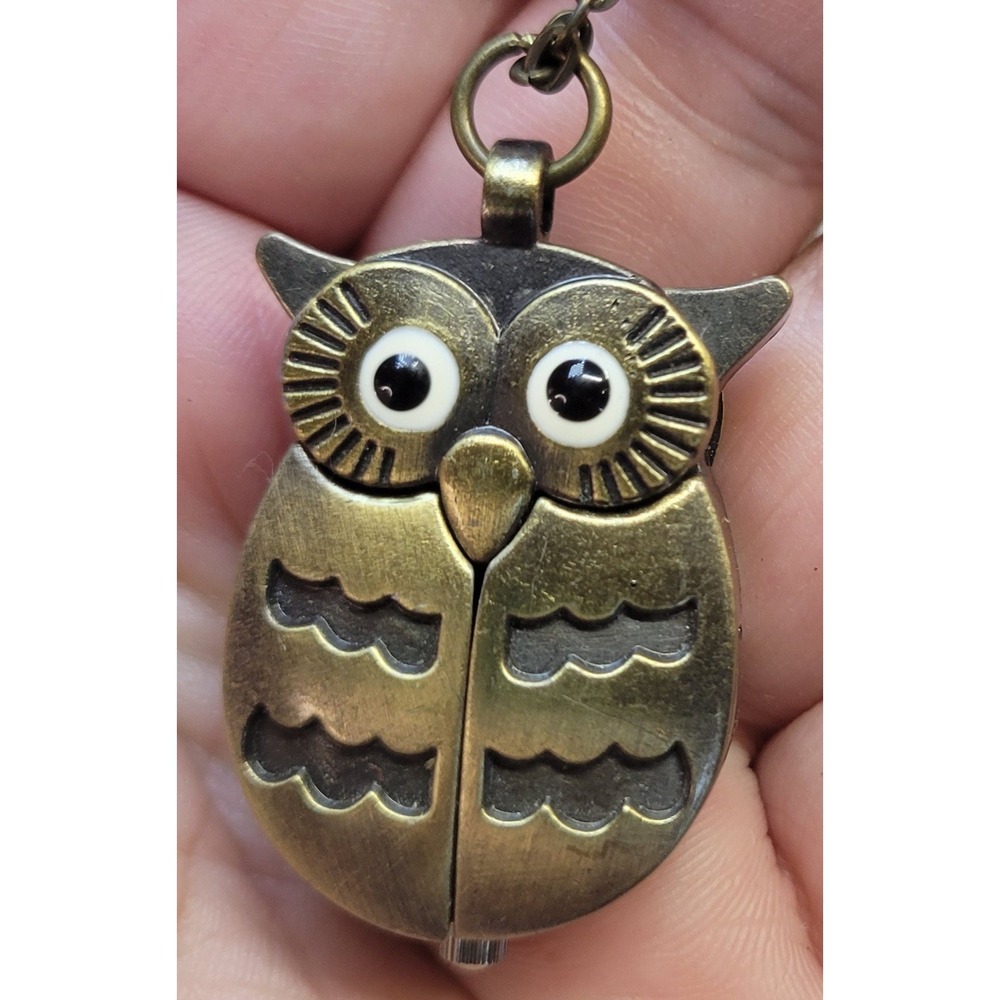 Owl Pendant Necklace‎ Pocket Watch Bronze Tone Chain Quartz Novelty Jewelry